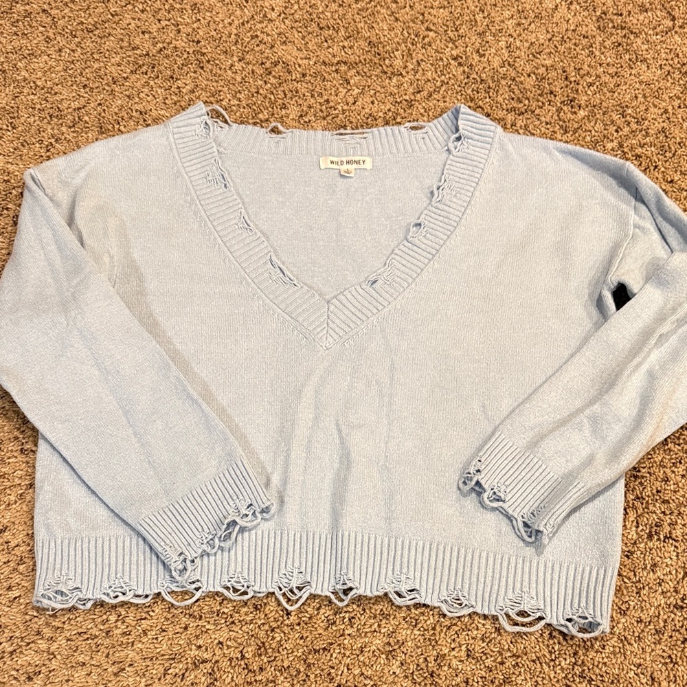 Wild Honey Soft Blue V-Neck Sweater